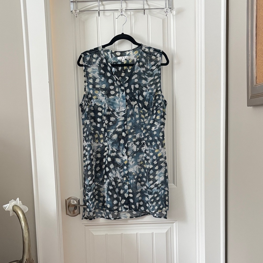 CAbi Blue and White Patterned Blouse